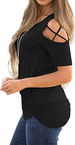 Black Cold Shoulder Short Sleeve Top image 4